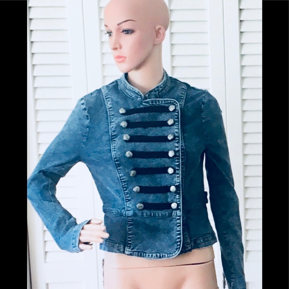 Vintage Super Cool Military Denim Jacket!Euc! Gem